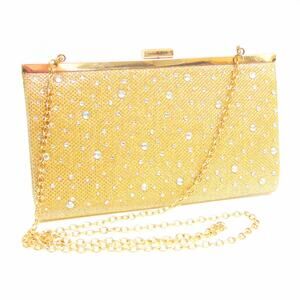 Gold Charlie RSVP EVENING BAG Purse Clutch Crossbody Convertible Rhinestone Stud